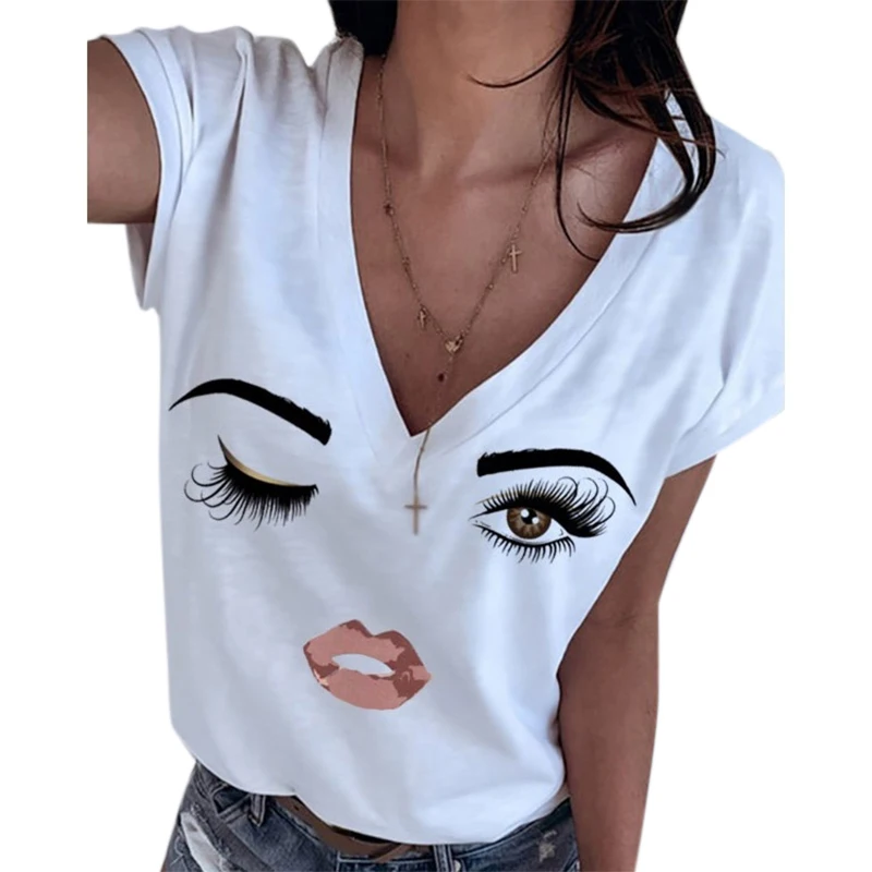 #w Summer Printed Tee Shirts Women Deep V Neck Sexy Ladies Tops Short Sleeves Casual Clothing T-Shirts
#w Summer Printed Tee Shirts Women Deep V Neck Sexy Ladies Tops Short Sleeves Casual Clothing T-Shirts