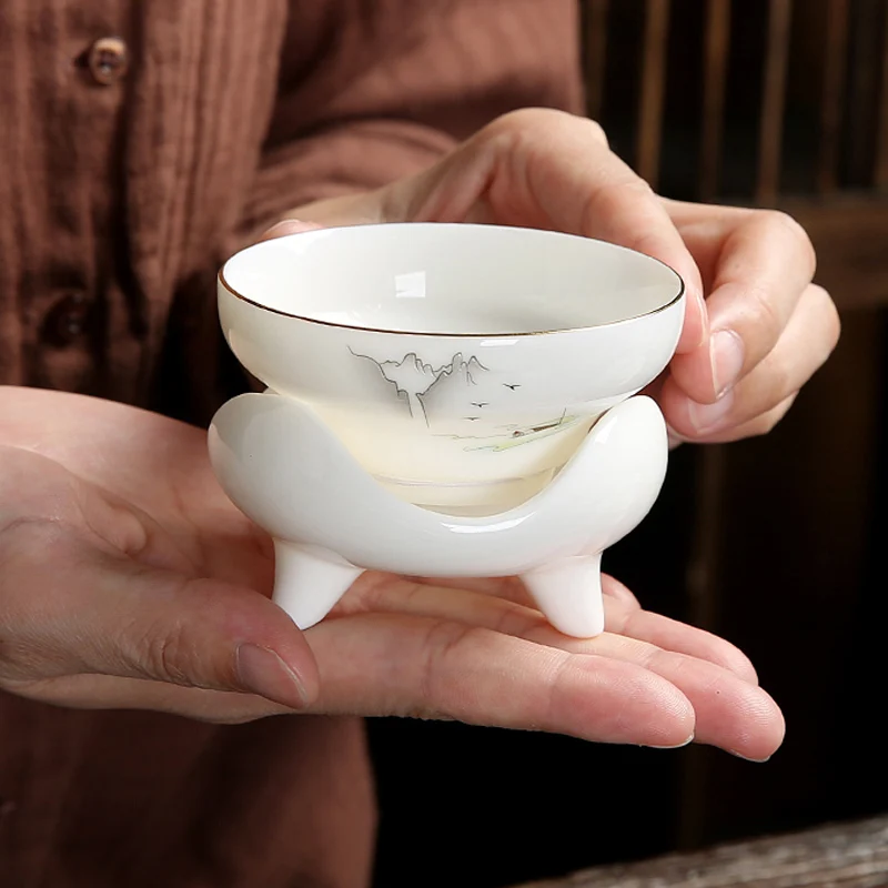 

White Jade Porcelain Tea Strainer Ceramic Filter Chinese Kung Fu Tea Set Accessories Coffee Milk Leak Filter Tea Infuser Teaware