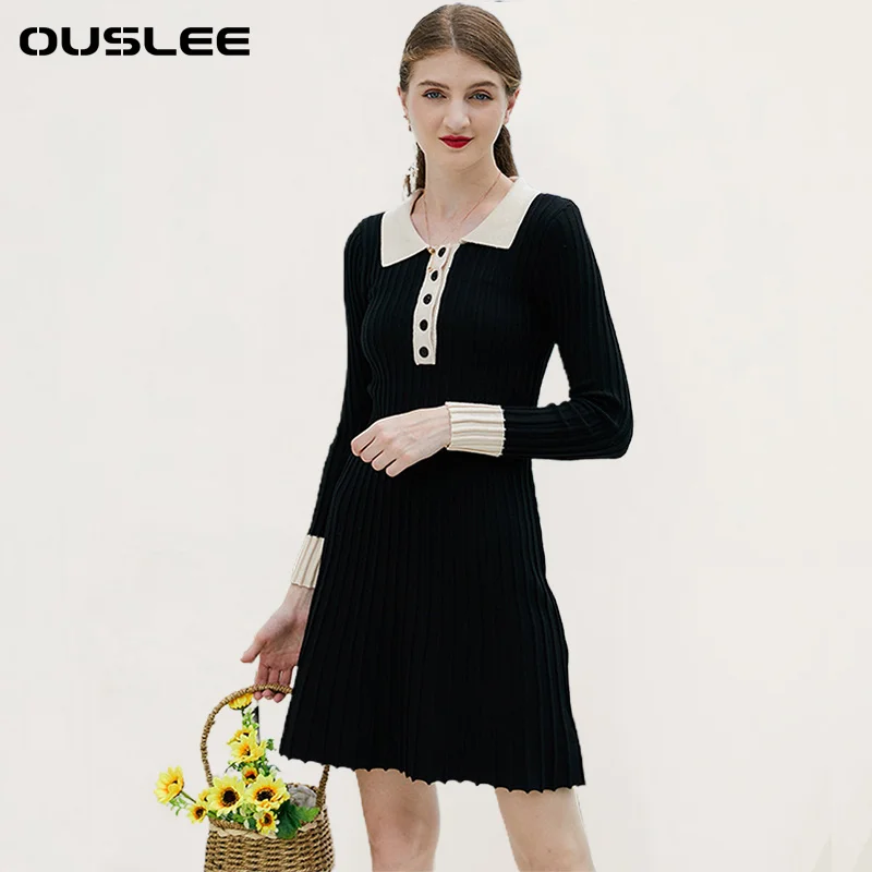 OUSLEE New Knit Women Sweater Dress Thick Warm Turn-down Collar Pleated A Line Dresses Spring Pullover Midi Dress Office Ladies
OUSLEE New Knit Women Sweater Dress Thick Warm Turn-down Collar Pleated A Line Dresses Spring Pullover Midi Dress Office Ladies