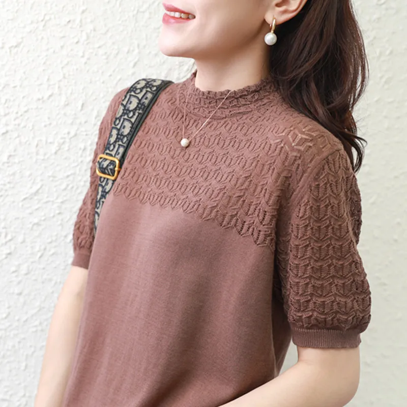 2021 New Summer Thin 100%Pure Cotton Hollow Short-Sleeved Female Round Neck T-Shirt Plus Size Knitted Pullover Half-Sleeved Top
2021 New Summer Thin 100%Pure Cotton Hollow Short-Sleeved Female Round Neck T-Shirt Plus Size Knitted Pullover Half-Sleeved Top
