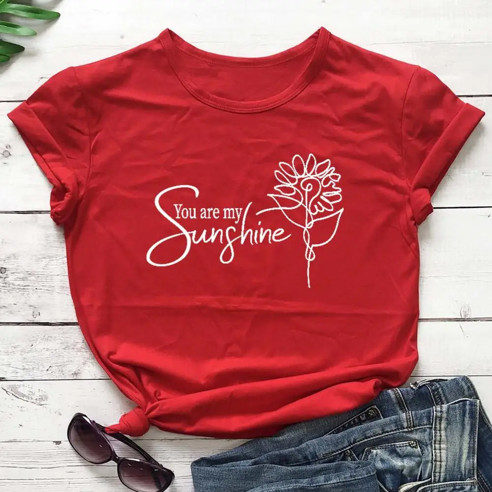 Женская футболка с подсолнухами you are my sunshine, модная футболка с цветочным принтом, забавные хлопковые футболки, милые топы M261
Женская футболка с подсолнухами you are my sunshine, модная футболка с цветочным принтом, забавные хлопковые футболки, милые топы M261