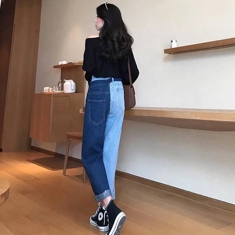HStar spring Korean Female casual Denim Pants Panelled Spliced Wide Leg Pants High Waist Ankle-Length Loose Jeans 
HStar spring Korean Female casual Denim Pants Panelled Spliced Wide Leg Pants High Waist Ankle-Length Loose Jeans