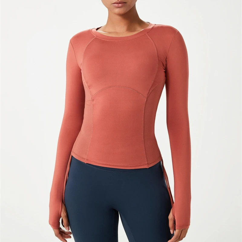 Long Sleeve Fitness Shirts for Women Gym Clothes Seamless Workout Yoga Top