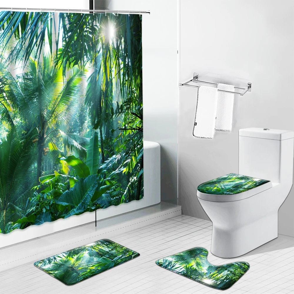 African Shower Curtains Tropical Green Plant Palm Leaf Monstera Bathroom Decor Set Flannel Non-slip Rug Toilet Cover Mat Carpet
African Shower Curtains Tropical Green Plant Palm Leaf Monstera Bathroom Decor Set Flannel Non-slip Rug Toilet Cover Mat Carpet