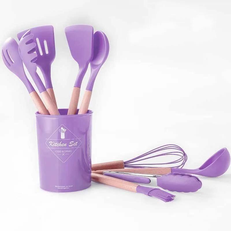 Purple Silicone Cooking Utensils Kitchen Utensil Set Non-stick Spatula Wooden Handle with Storage Box Kitchen Tools Kitchenware
Purple Silicone Cooking Utensils Kitchen Utensil Set Non-stick Spatula Wooden Handle with Storage Box Kitchen Tools Kitchenware