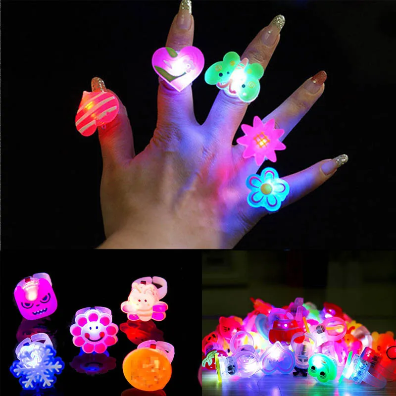 

25pcs LED Flashing Light Ring Blinking Toys Neon Party Soft Rave Glow Jelly Finger Rings Wedding Festival Halloween Christmas