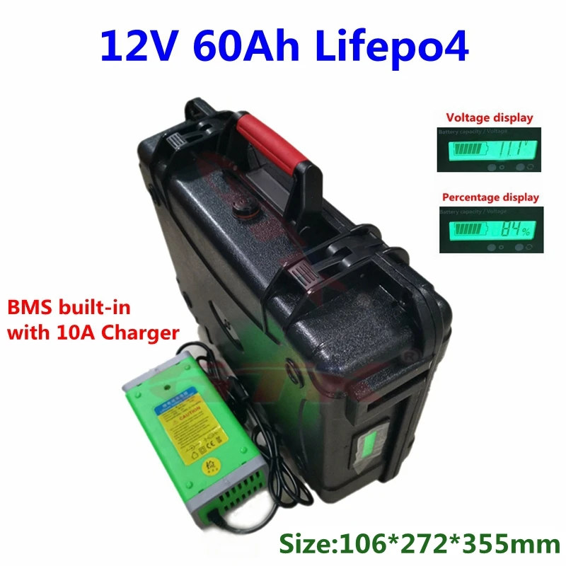 Аккумуляторная портативная литиевая батарея lifepo4 12 В 60 ач в BMS для мотора