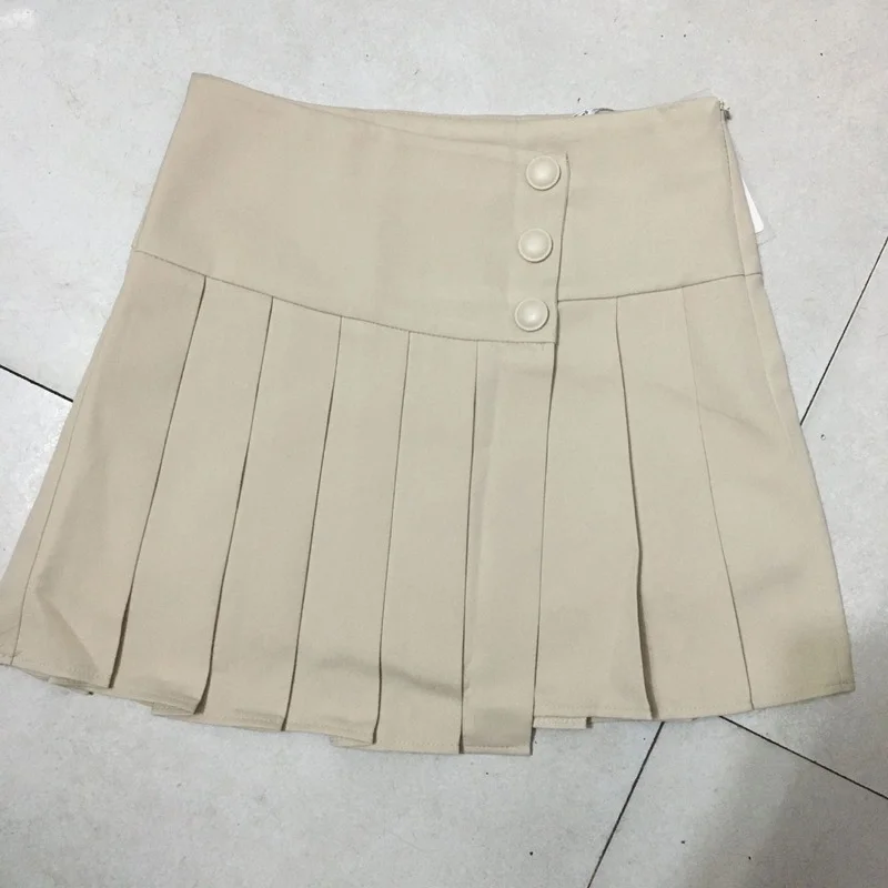 Women Buttons Pleated Short Mini Skirt Casual Female OL Style 2021 Summer High Waist Slimming A-line Solid Skirts Fashion Wears 
Women Buttons Pleated Short Mini Skirt Casual Female OL Style 2021 Summer High Waist Slimming A-line Solid Skirts Fashion Wears