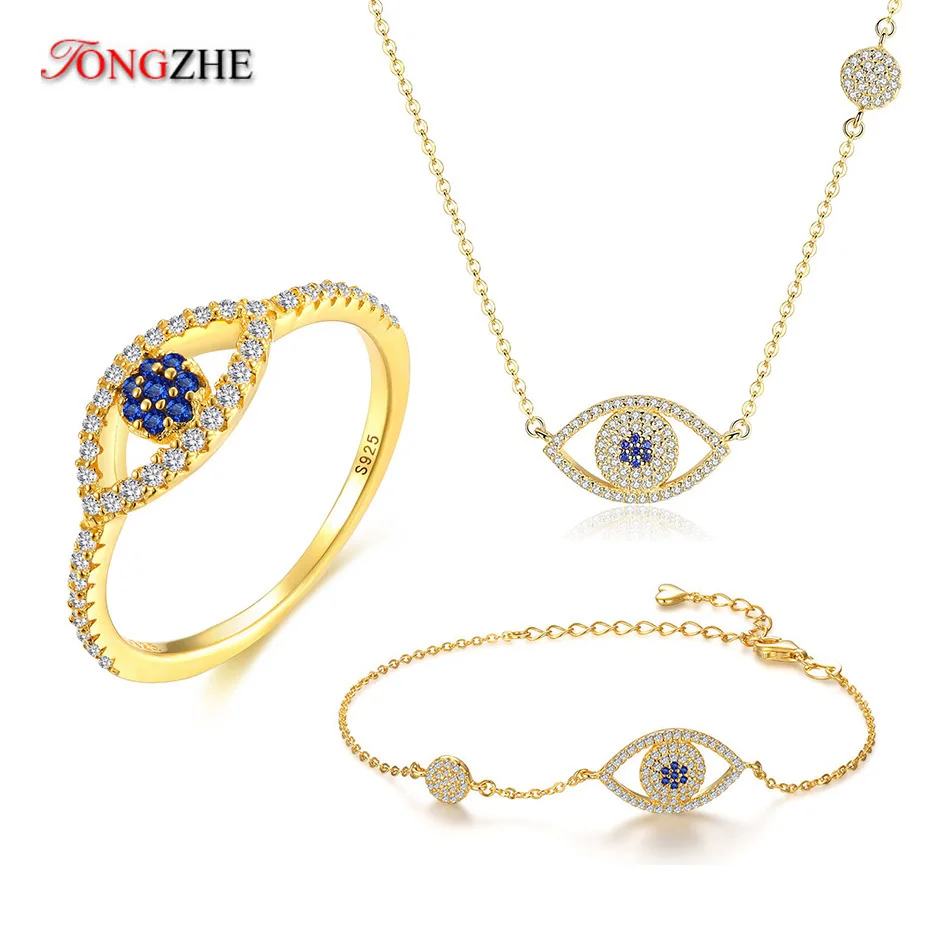 TONGZHE Good Luck Blue Evil Eye Charm Luxury Women Jewelry Set Rings /Necklace Bracelet Nigerian Wedding Jewelry Set costume 
TONGZHE Good Luck Blue Evil Eye Charm Luxury Women Jewelry Set Rings /Necklace Bracelet Nigerian Wedding Jewelry Set costume