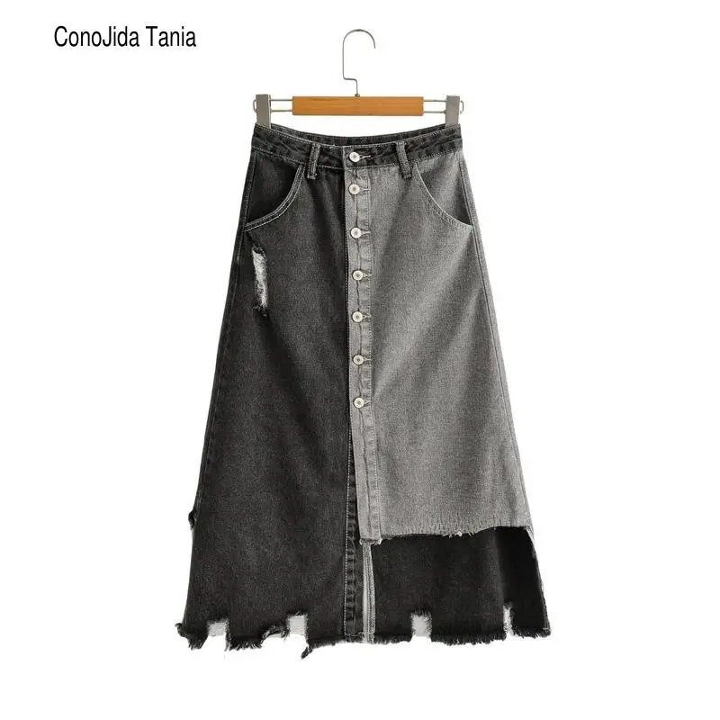 Summer 2021 Women's High-waisted Single-breasted Contrasting Color Patchwork Denim Irregular Skirt
Summer 2021 Women's High-waisted Single-breasted Contrasting Color Patchwork Denim Irregular Skirt