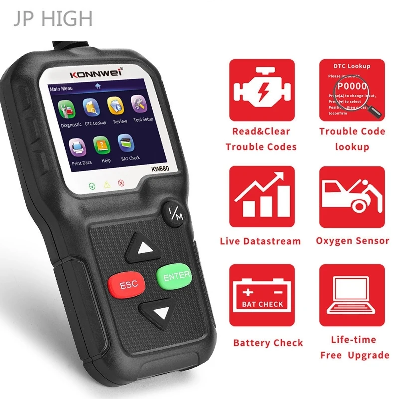 Konnwei KW680 OBD2 Scanner OBD Car Diagnostic Auto Diagnostic Tool Read Clear Fault Error Codes OBD2 Automotive Scanner
Konnwei KW680 OBD2 Scanner OBD Car Diagnostic Auto Diagnostic Tool Read Clear Fault Error Codes OBD2 Automotive Scanner