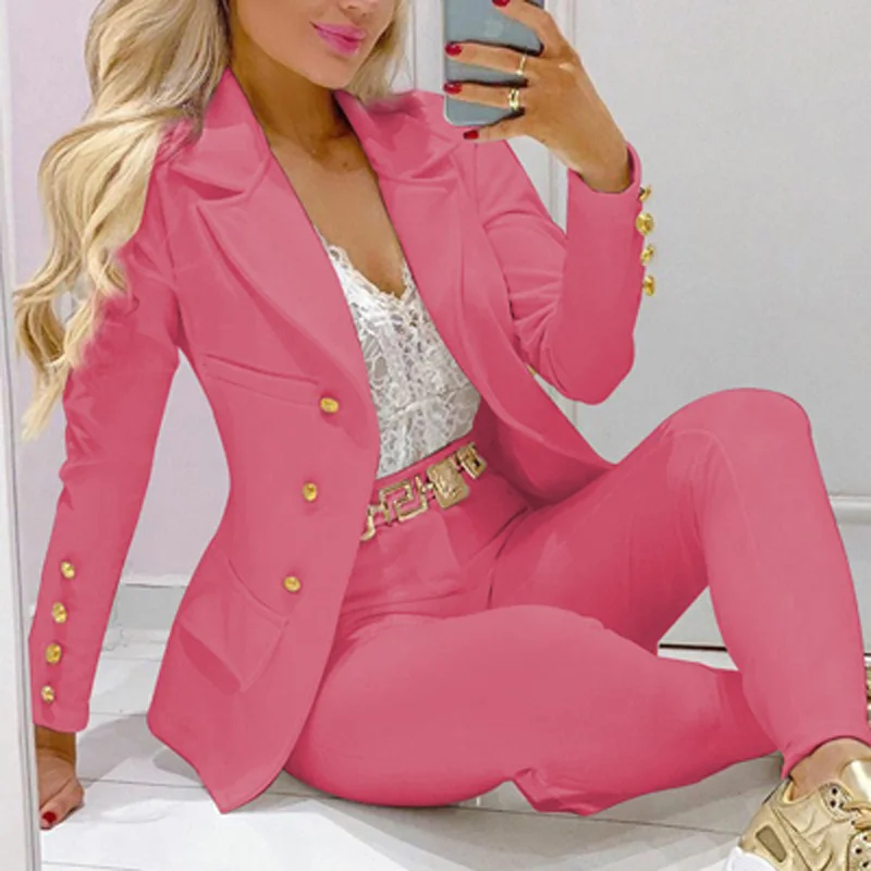 Autumn Elegant Women Lapel Collar Double Long Sleeve Breasted Blazer Tailored Pants Set Two Pieces Office Lady Work Blazer Sets
Autumn Elegant Women Lapel Collar Double Long Sleeve Breasted Blazer Tailored Pants Set Two Pieces Office Lady Work Blazer Sets