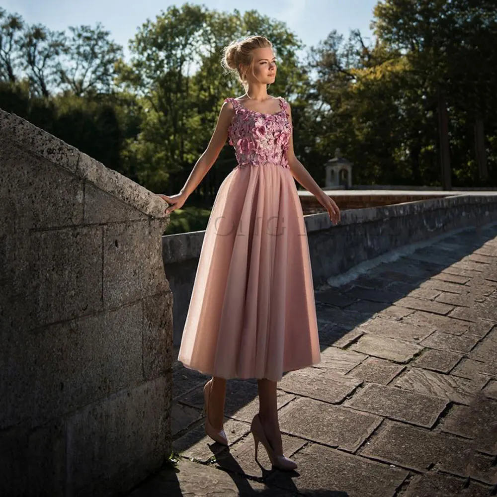 Pink Short A-line Tulle Tea Length Evening Dresses Sleeveless Lace Floral Appliques Prom Gowns Custom Made Vestidos De Fiesta
Pink Short A-line Tulle Tea Length Evening Dresses Sleeveless Lace Floral Appliques Prom Gowns Custom Made Vestidos De Fiesta