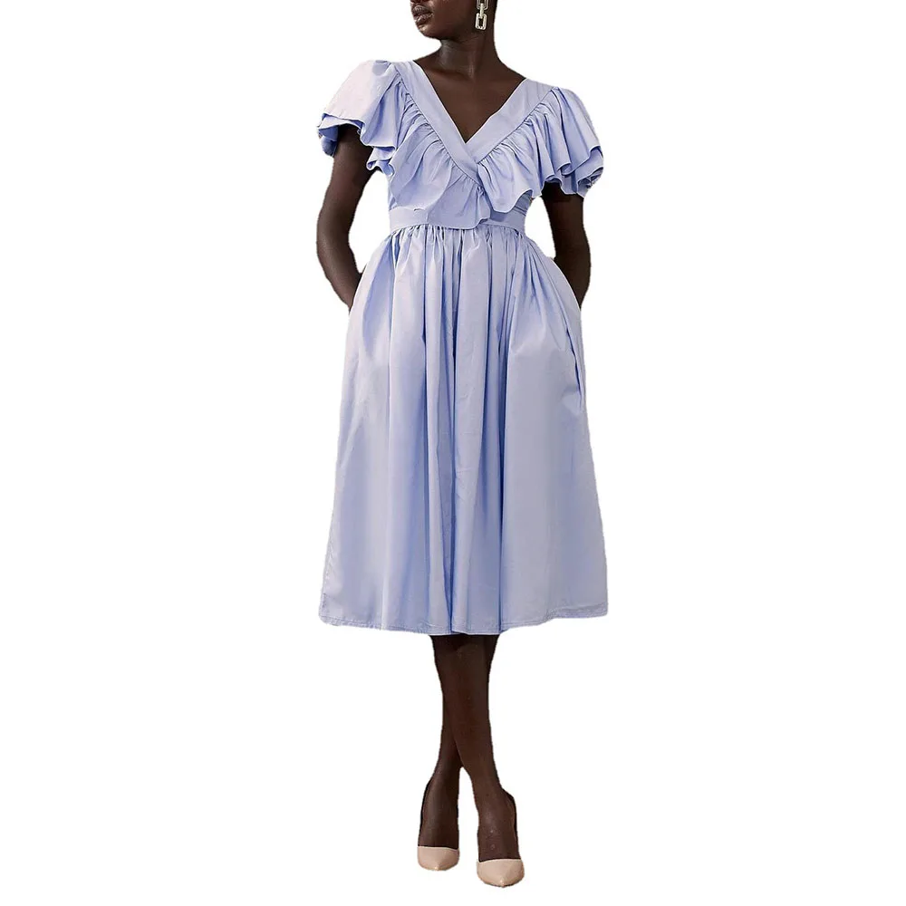2021 African Women's New Temperament Commute Solid Color High Waist Ruffle V-neck Puff Sleeve Summer Dress Europe America
2021 African Women's New Temperament Commute Solid Color High Waist Ruffle V-neck Puff Sleeve Summer Dress Europe America
