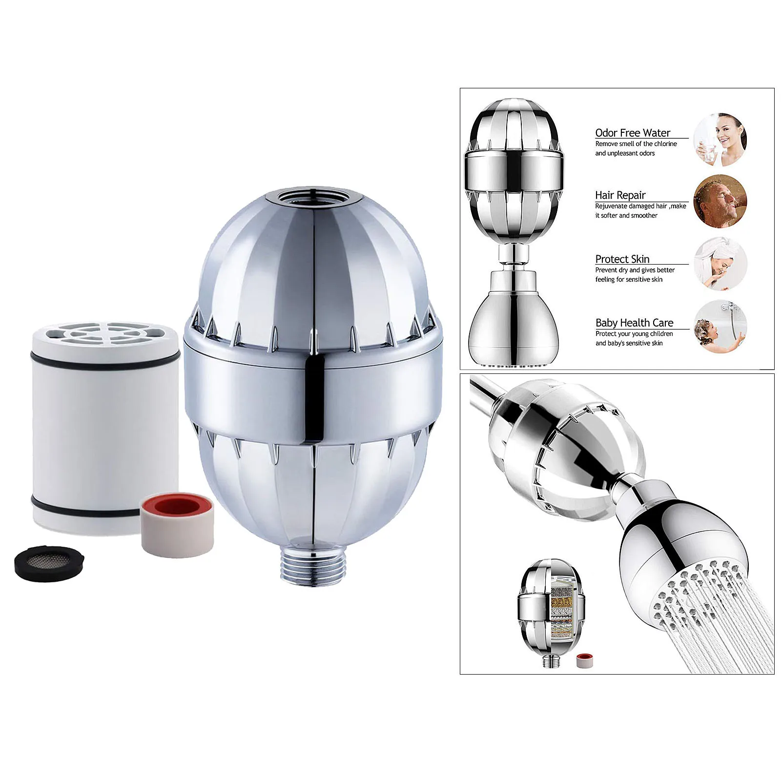 Shower Head and 15 Stage Shower Filter Combo, High Pressure 5 Spray Settings Filtered Showerhead
Shower Head and 15 Stage Shower Filter Combo, High Pressure 5 Spray Settings Filtered Showerhead