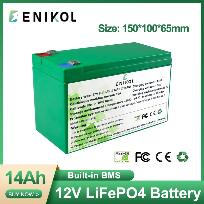 12V 12Ah LiFePO4 Battery BMS Lithium Power Battery 1600 Cycles for Backup Power Home Solar Energy Storage RV Campers Solar Wind
12V 12Ah LiFePO4 Battery BMS Lithium Power Battery 1600 Cycles for Backup Power Home Solar Energy Storage RV Campers Solar Wind