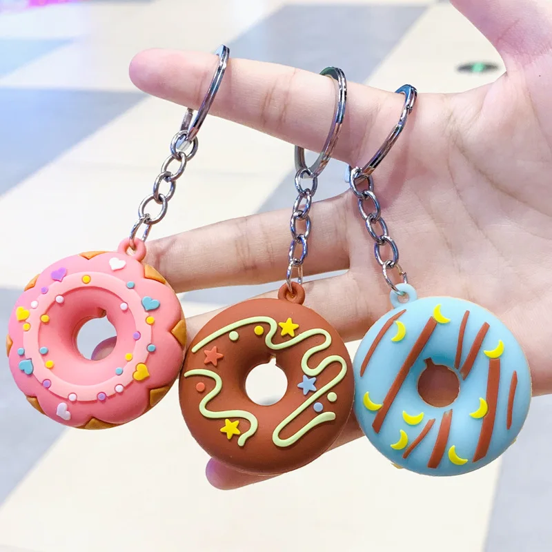 

Keychain Donut Cartoon Keychain for Car PVC Keys Pendant Creative Small Pendant Keyring Ornaments Anime Accessories Trinket Gift