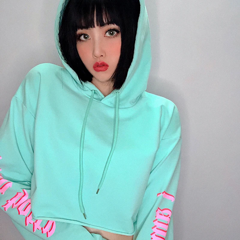 Streetwear Raglan Long Sleeve Loose Panelled Letter Hoodies Sweatshirt Women 2021 Fall Green Hip Hop Harajuku Crop Top Women 
Streetwear Raglan Long Sleeve Loose Panelled Letter Hoodies Sweatshirt Women 2021 Fall Green Hip Hop Harajuku Crop Top Women