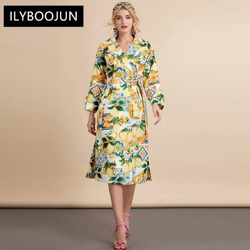 New 2021 Designer Autumn Lemon print Vintage Coat Outwear Women Long sleeve Belt Double breasted Casual Overcoat
New 2021 Designer Autumn Lemon print Vintage Coat Outwear Women Long sleeve Belt Double breasted Casual Overcoat