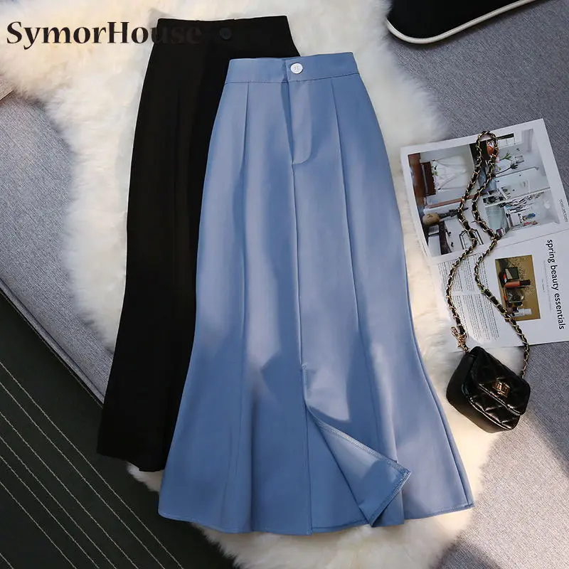

Woman's Skirt 2022 Casual Slit Package Hip High Waist Office Work Wear Mermaid Skirts Womens Black Saia Midi Mujer Faldas