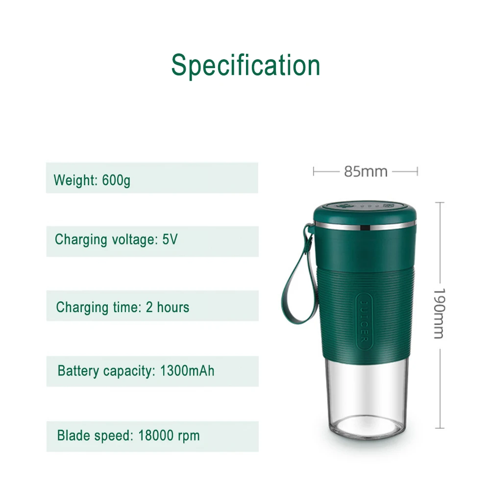 Portable Juicer 300ML Usb Electric Mixer Fruit Smoothie Blender Automatic Power-off Protection Personal Food Processor Maker
Portable Juicer 300ML Usb Electric Mixer Fruit Smoothie Blender Automatic Power-off Protection Personal Food Processor Maker