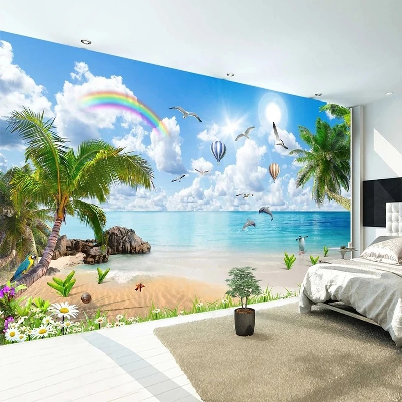 

Photo Wall Mural HD Seascape Landscape Painting Coconut Tree 3D Fresco Laege Wall Cloth Living Room Bedroom Background Wallpaper