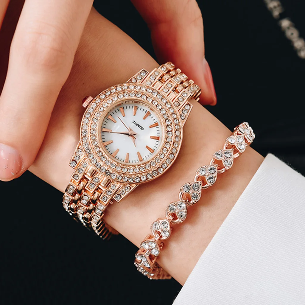 Luxury Ladies Watch Bracelet Rose Gold Elegant Full Diamond Women Watches Fashion Casual Rhinestone 2pcs Set Bracelet Clock Gift
Luxury Ladies Watch Bracelet Rose Gold Elegant Full Diamond Women Watches Fashion Casual Rhinestone 2pcs Set Bracelet Clock Gift