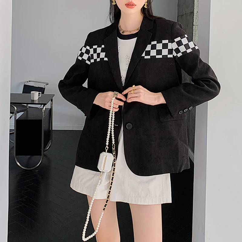 Checkerboard Lattice Blazer Women Jacket Color Contrast Spliced Long Sleeve Single-Breasted Button Blazer Fashion Trend
Checkerboard Lattice Blazer Women Jacket Color Contrast Spliced Long Sleeve Single-Breasted Button Blazer Fashion Trend