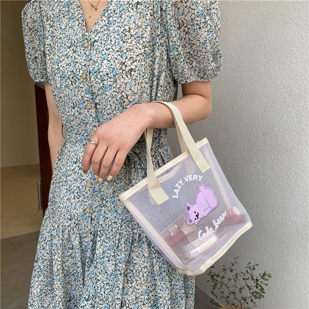 Fashion Women Cartoon Bear Embroidery Transparent Tote Gift Bag Casual Ladies Mesh Patchwork Small Handbags Purse
Fashion Women Cartoon Bear Embroidery Transparent Tote Gift Bag Casual Ladies Mesh Patchwork Small Handbags Purse