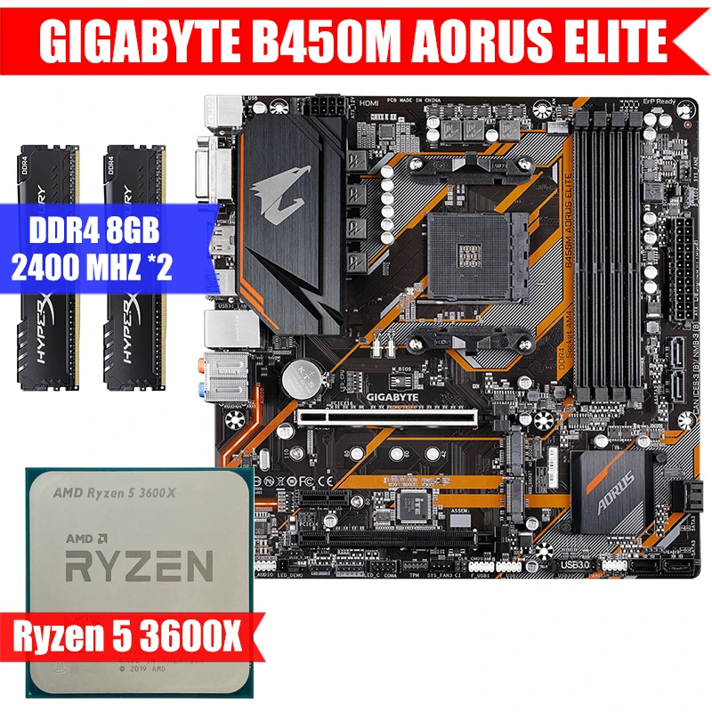 GIGABYTE B450M AORUS ELITE & CPU Ryzen 5 3600x & DDR4 8GB 2400MHZ*2 Combination Kit Dual channel 64G M.2 USB3.0 Socket AM4 M-ATX
GIGABYTE B450M AORUS ELITE & CPU Ryzen 5 3600x & DDR4 8GB 2400MHZ*2 Combination Kit Dual channel 64G M.2 USB3.0 Socket AM4 M-ATX