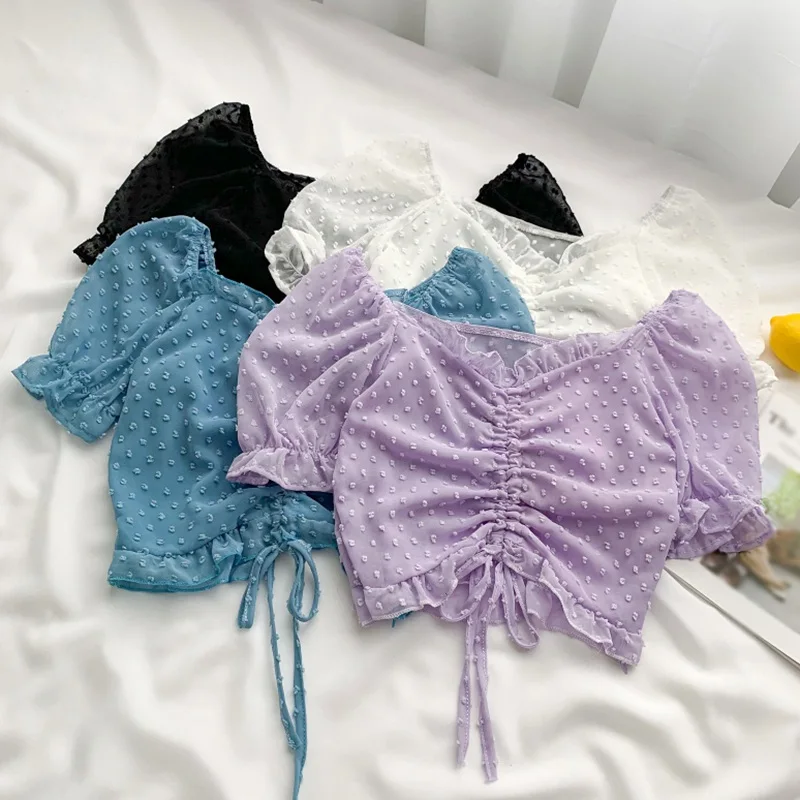Women's Polka Dot Shirt Summer Slash Neck Sexy Sweet Expose Navel Short Chiffon Blouses Tops 2021
Women's Polka Dot Shirt Summer Slash Neck Sexy Sweet Expose Navel Short Chiffon Blouses Tops 2021