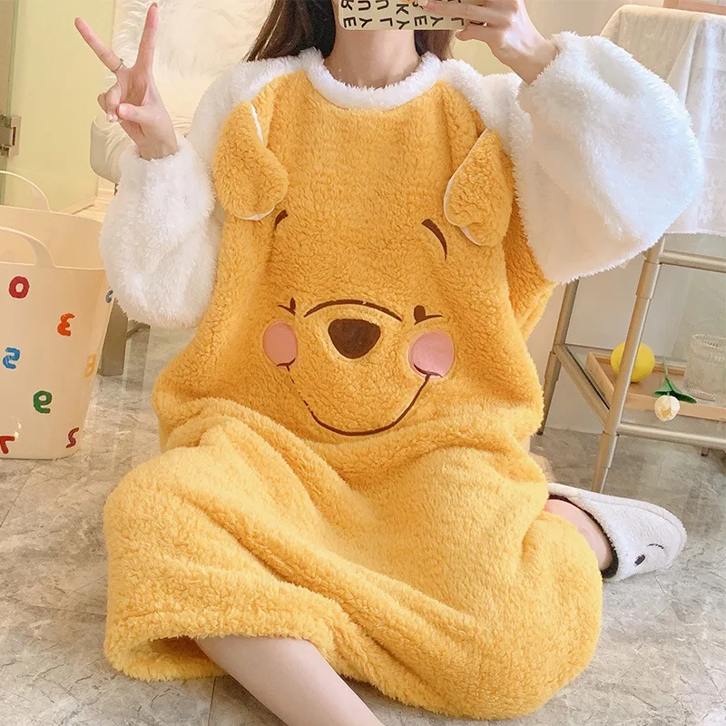 Winter Thicken Soft Fleece Pajamas Sleepdress Nightgown Cute Cartoon Nightdress Women Long Plush Sleepwear Warm Loose Home Dress 
Winter Thicken Soft Fleece Pajamas Sleepdress Nightgown Cute Cartoon Nightdress Women Long Plush Sleepwear Warm Loose Home Dress