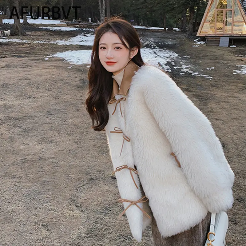 Beige Casual Fake Fur Coat Women Korean Fashion Lambswool Faux Fur Crop Jacket Long Sleeve Chic Belt Overcoat Autumn Winter 
Beige Casual Fake Fur Coat Women Korean Fashion Lambswool Faux Fur Crop Jacket Long Sleeve Chic Belt Overcoat Autumn Winter