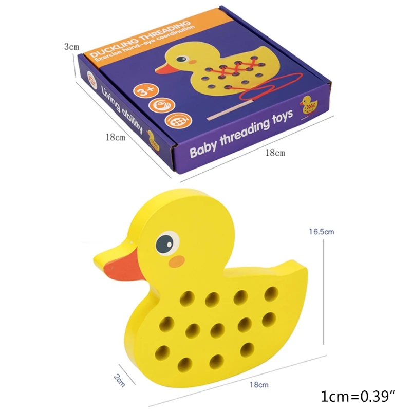 

Lacing Toy for Toddlers: Wooden Threading Toys, Cute duck with Bag and Sticker, Educational and Learning Montessori Activity for