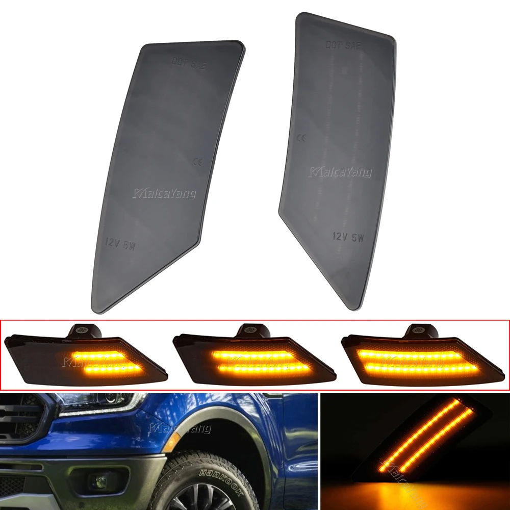 

2x светодиодный поворотный сигнал последовательный свет для Ford Ranger 2019-2020 XL XLT аксессуары для автомобиля динамическая Янтарная лампа 12 В пане...