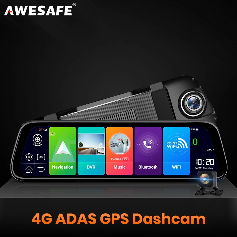 AWESAFE Автомобильный видеорегистратор GPS камера навигатор 4G ADAS 9 66 "Android 8 1 поток