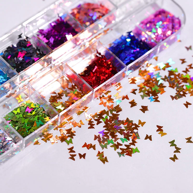 

Mirror Sparkly Butterfly Nail Sequins Paillette Mixed Colors Nail Holographics Glitter 3D Flakes Slices Spangle CIN6 899