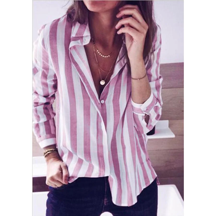 DIOROBBEN candy color stripe Women long sleeve Shirt Autumn Casual Tops fashion Turn-Down Collar Loose Office women's blouses
DIOROBBEN candy color stripe Women long sleeve Shirt Autumn Casual Tops fashion Turn-Down Collar Loose Office women's blouses