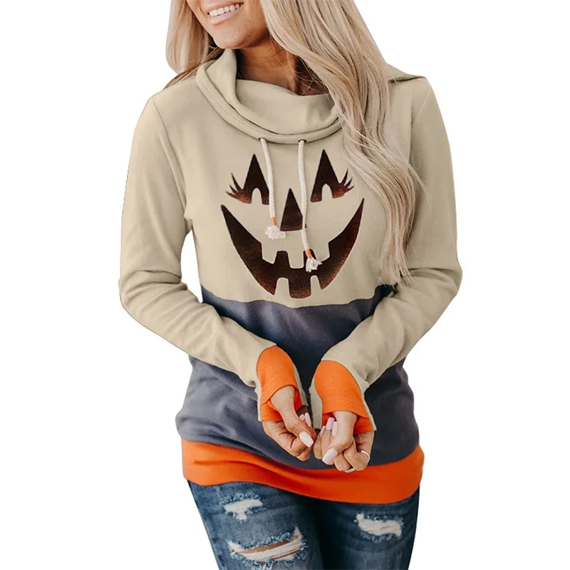 COSSUN Autumn Winter Ladies Halloween Pumpkin Pattern Printing Long-sleeved Color Block Sports Sweatershirt Women Party Hoodies 
COSSUN Autumn Winter Ladies Halloween Pumpkin Pattern Printing Long-sleeved Color Block Sports Sweatershirt Women Party Hoodies