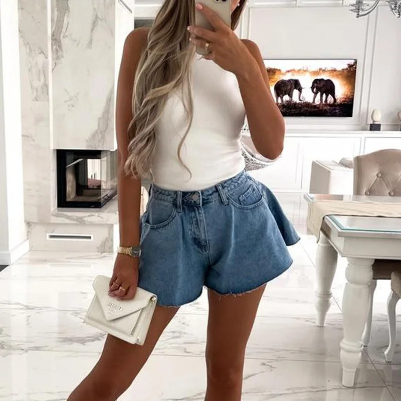 Summer Elegant Button-Fly High Waist Jean Shorts 2021 Women Fahsion Pockets Casual Loose Short Vintage Wide Leg Short Pants
Summer Elegant Button-Fly High Waist Jean Shorts 2021 Women Fahsion Pockets Casual Loose Short Vintage Wide Leg Short Pants