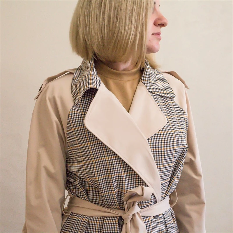 YOSICIL Casual lapel women trench coat Double breasted stitching plaid female trenches High street style ladies long overcoats
YOSICIL Casual lapel women trench coat Double breasted stitching plaid female trenches High street style ladies long overcoats