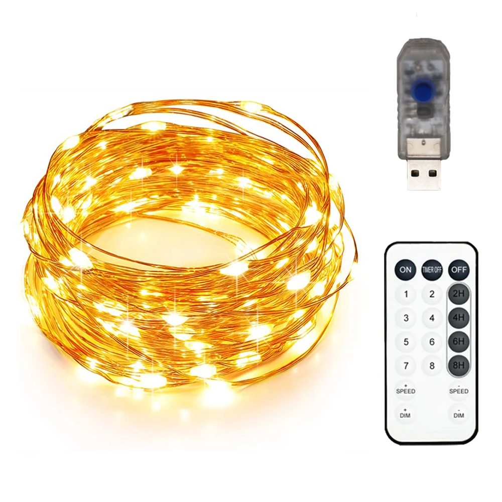YASENN 33ft 100LED медная проволока гирлянда 8 ModesUSB питание с пультом дистанционного