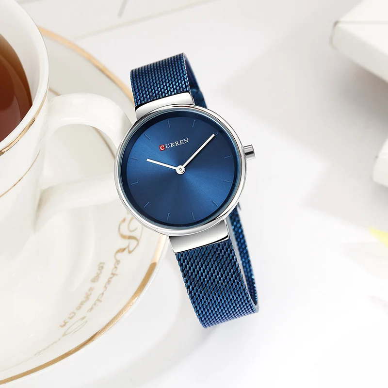 Часы наручные CURREN женские роскошные брендовые стальные синие кварцевые