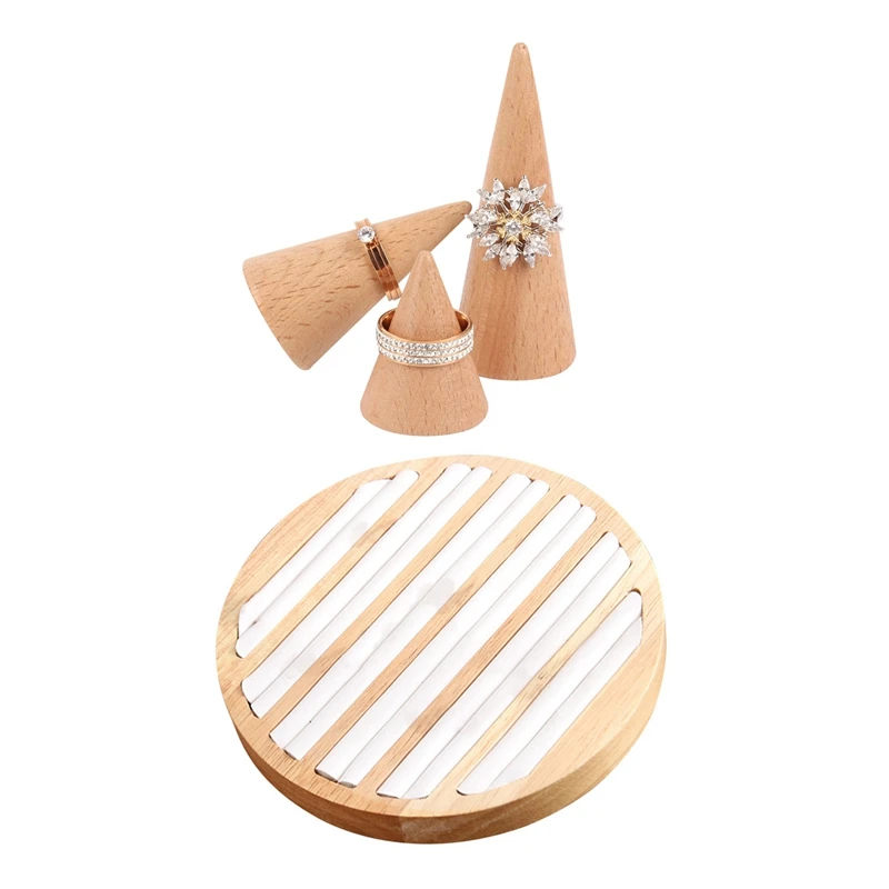 4 Pcs Rings Display Tray Wooden Round Ring Holder Showing Plate Jewelry Organizer Showcase, 1Pcs White & 3Pcs Wood Color
4 Pcs Rings Display Tray Wooden Round Ring Holder Showing Plate Jewelry Organizer Showcase, 1Pcs White & 3Pcs Wood Color