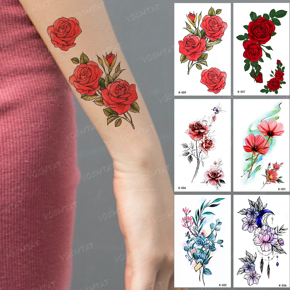 Waterproof Temporary Tattoo Sticker Red Rose Peony Flower Leaf Color Tatto Arm Fake Tatoo Man Woman Child Body Art Flash Tattoos
Waterproof Temporary Tattoo Sticker Red Rose Peony Flower Leaf Color Tatto Arm Fake Tatoo Man Woman Child Body Art Flash Tattoos