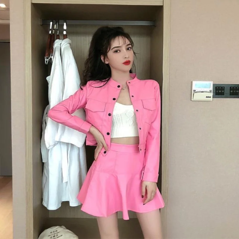 2021 Women Spring Summer PU Leather 2 Piece Set Ladies Long Sleeve Jacket High Waist Pleated Skirt Suit Female Vintage Set I785
2021 Women Spring Summer PU Leather 2 Piece Set Ladies Long Sleeve Jacket High Waist Pleated Skirt Suit Female Vintage Set I785