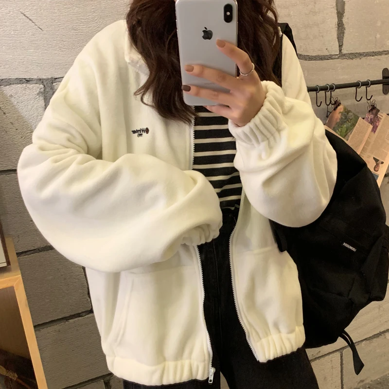 Zip-up Hoodie Women Loose Plus Velvet sweatshirt Pockets Letter Casual Oversized Harajuku Streetwear Womens tops clothes Trendy
Zip-up Hoodie Women Loose Plus Velvet sweatshirt Pockets Letter Casual Oversized Harajuku Streetwear Womens tops clothes Trendy