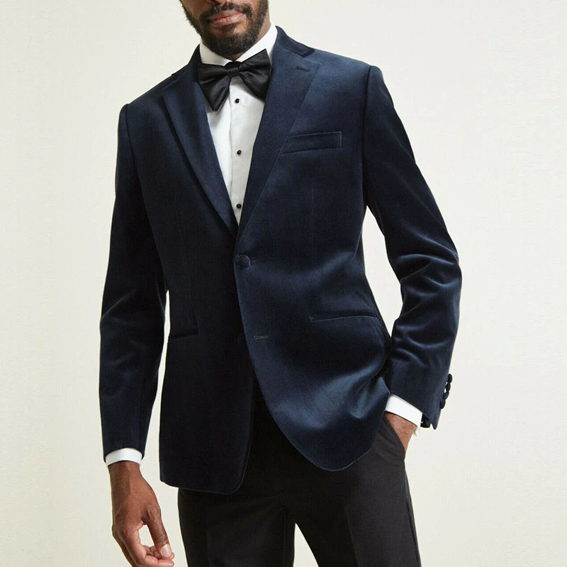 Slim fit Men Suits For Wedding Navy Velvet Blazer Groom Tuxedos Notch Lapel Groomsman Fashion Jacket with Black Pants 2021
Slim fit Men Suits For Wedding Navy Velvet Blazer Groom Tuxedos Notch Lapel Groomsman Fashion Jacket with Black Pants 2021
