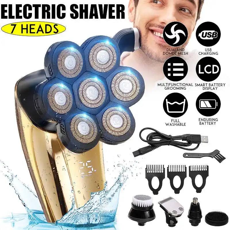 New 5 in 1 Rechargeable Electric Shaver LCD Display 7 Floating Heads Wet Dry Men Hair Beard Trimmer Electric Razor Shaving Kit
New 5 in 1 Rechargeable Electric Shaver LCD Display 7 Floating Heads Wet Dry Men Hair Beard Trimmer Electric Razor Shaving Kit