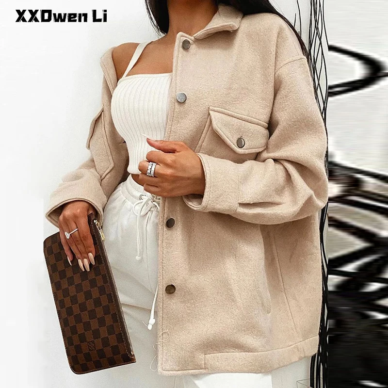 Autumn Winter Single Breasted Turn-down Collar Pocket Coat For Women Casual Loose Long Sleeve Buttons Fashion White Jacket Top
Autumn Winter Single Breasted Turn-down Collar Pocket Coat For Women Casual Loose Long Sleeve Buttons Fashion White Jacket Top